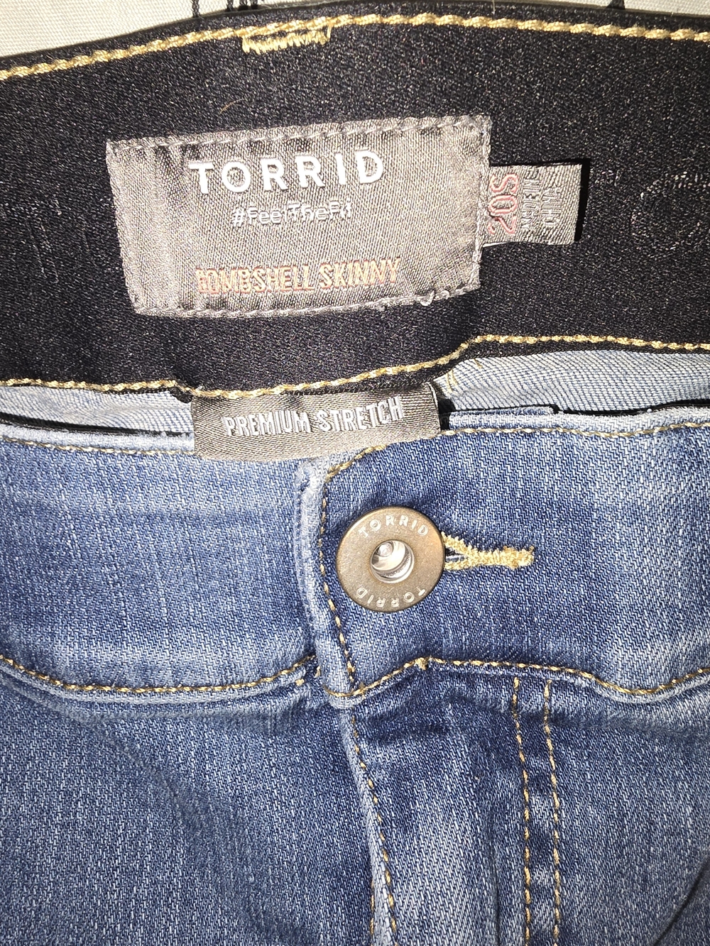 torrid Blue Skinny Jeans with Gold Stitching